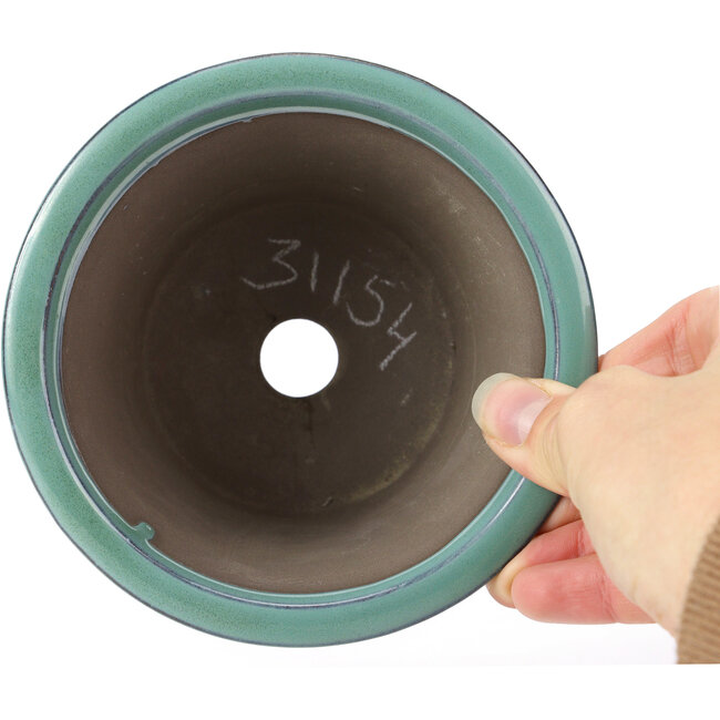 Maceta de bonsái redonda turquesa de Seto Yaki - 127 x 127 x 83 mm