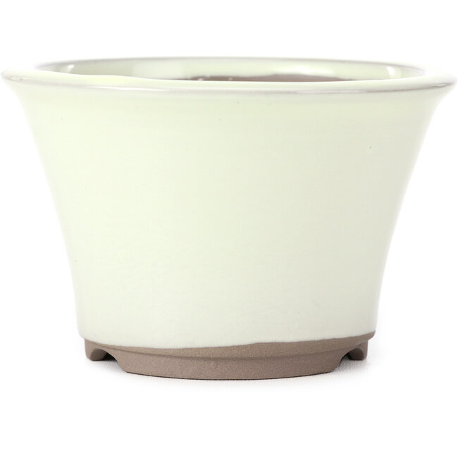 Ronde wit beige bonsai pot van Seto Yaki - 127 x 127 x 83 mm