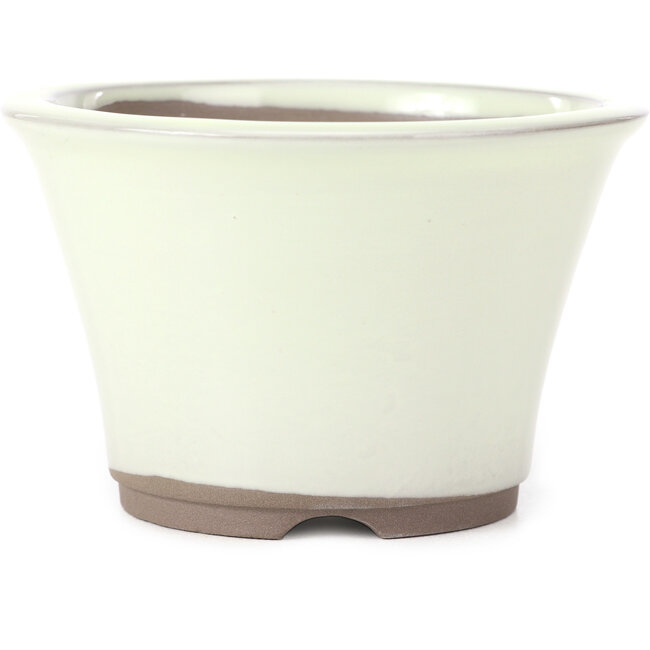 Round white beige bonsai pot by Seto Yaki - 127 x 127 x 83 mm
