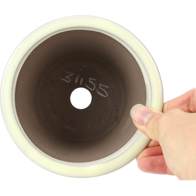 Pot à bonsaï rond beige blanc par Seto Yaki - 127 x 127 x 83 mm