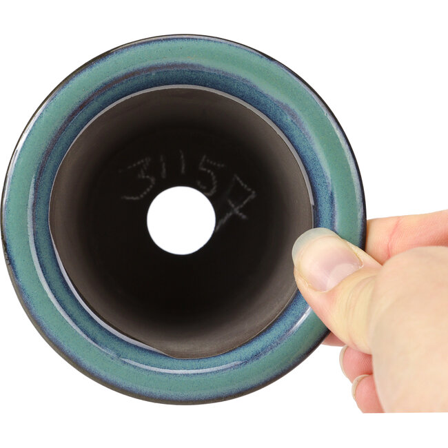 Maceta de bonsái redonda turquesa de Seto Yaki - 96 x 96 x 66 mm
