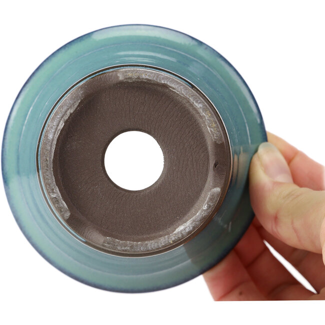 Ronde turquoise bonsaipot van Seto Yaki - 96 x 96 x 66 mm