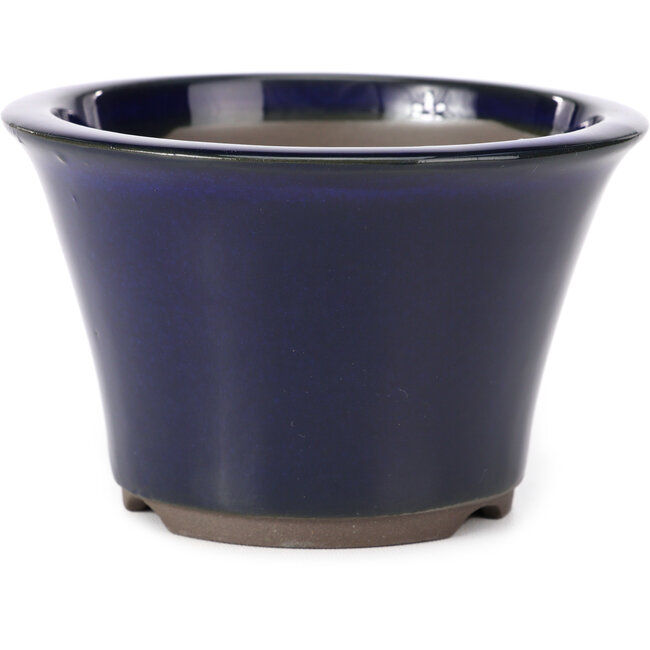 Vaso bonsai rotondo blu di Seto Yaki - 127 x 127 x 83 mm