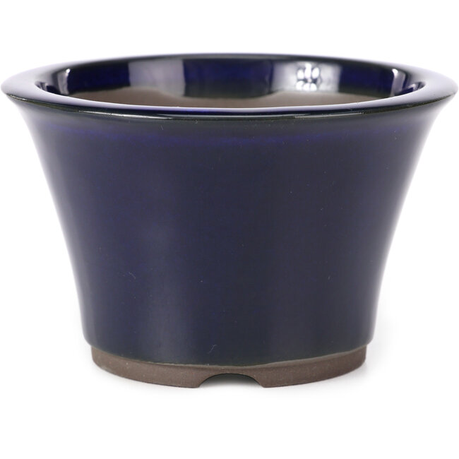 Round blue bonsai pot by Seto Yaki - 127 x 127 x 83 mm