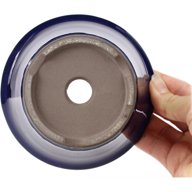 Runde blaue Bonsaischale von Seto Yaki - 127 x 127 x 83 mm