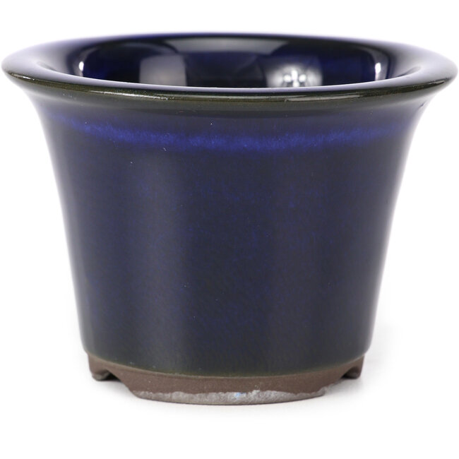Round blue bonsai pot by Seto Yaki - 96 x 96 x 66 mm