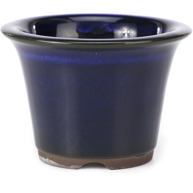 Runde blaue Bonsaischale von Seto Yaki - 96 x 96 x 66 mm