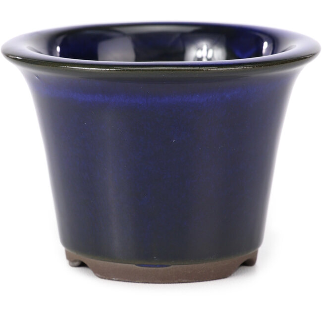 Round blue bonsai pot by Seto Yaki - 96 x 96 x 66 mm