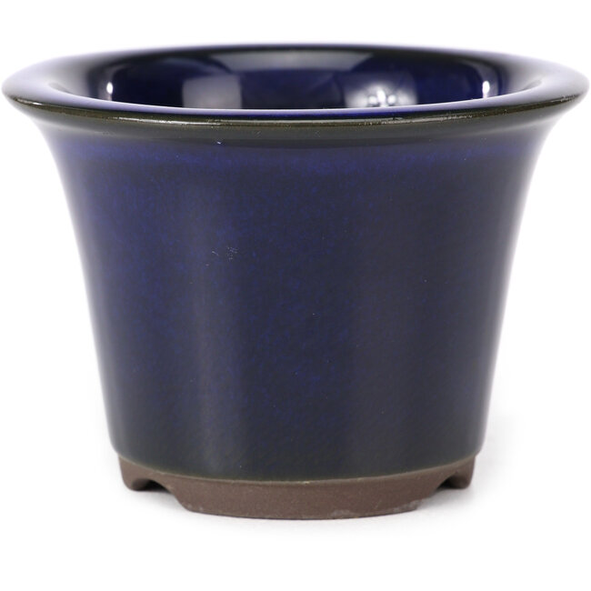 Round blue bonsai pot by Seto Yaki - 96 x 96 x 66 mm
