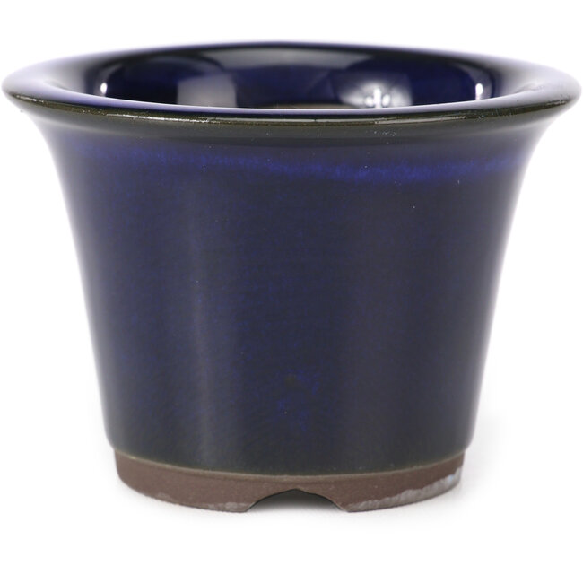 Runde blaue Bonsaischale von Seto Yaki - 96 x 96 x 66 mm