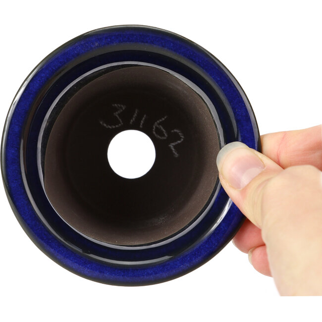 Maceta de bonsái redonda azul de Seto Yaki - 96 x 96 x 66 mm