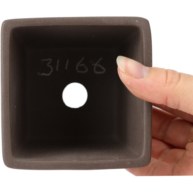 Square unglazed bonsai pot by Seto Yaki - 86 x 86 x 78 mm