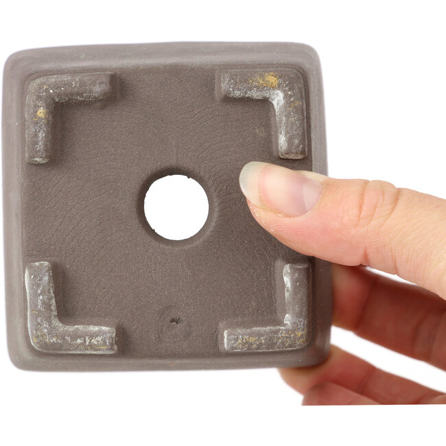 Quadratische unglasierte Bonsaischale von Seto Yaki - 86 x 86 x 78 mm