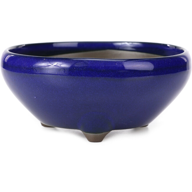 Vaso bonsai rotondo blu di Seto Yaki - 156 x 156 x 69 mm