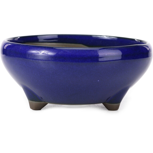 Round blue bonsai pot by Seto Yaki - 156 x 156 x 69 mm