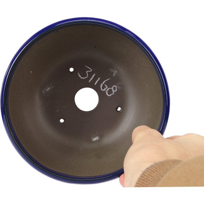 Ronde blauwe bonsaipot van Seto Yaki - 156 x 156 x 69 mm