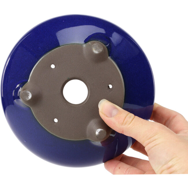 Maceta de bonsái redonda azul de Seto Yaki - 156 x 156 x 69 mm