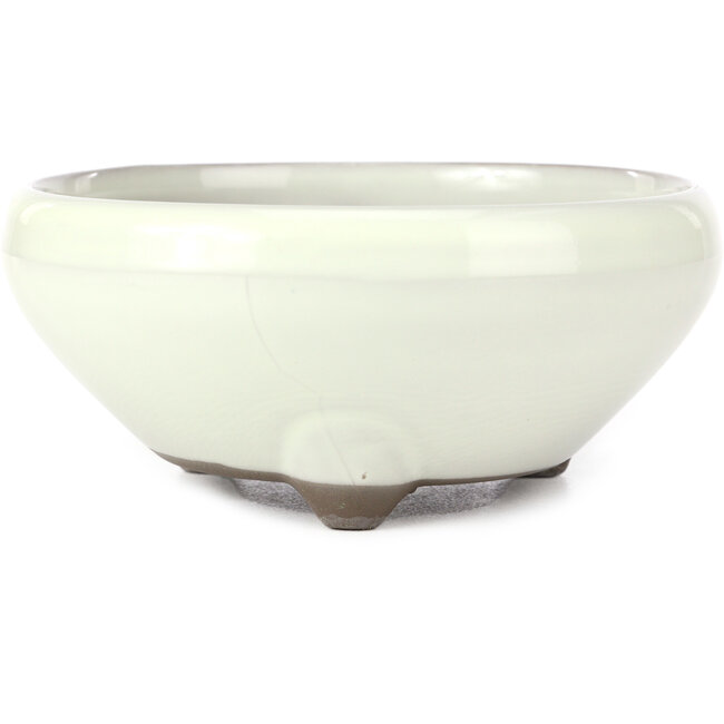 Maceta de bonsái blanca redonda de Seto Yaki - 156 x 156 x 69 mm