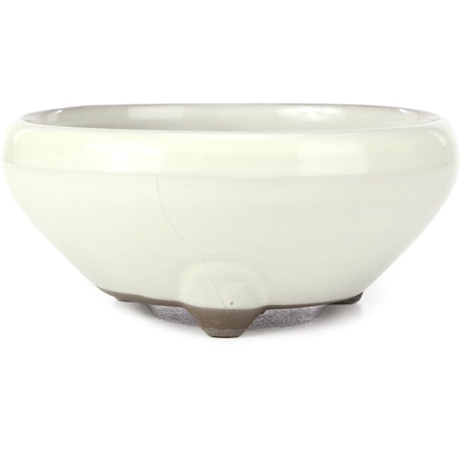 Round white bonsai pot by Seto Yaki - 156 x 156 x 69 mm