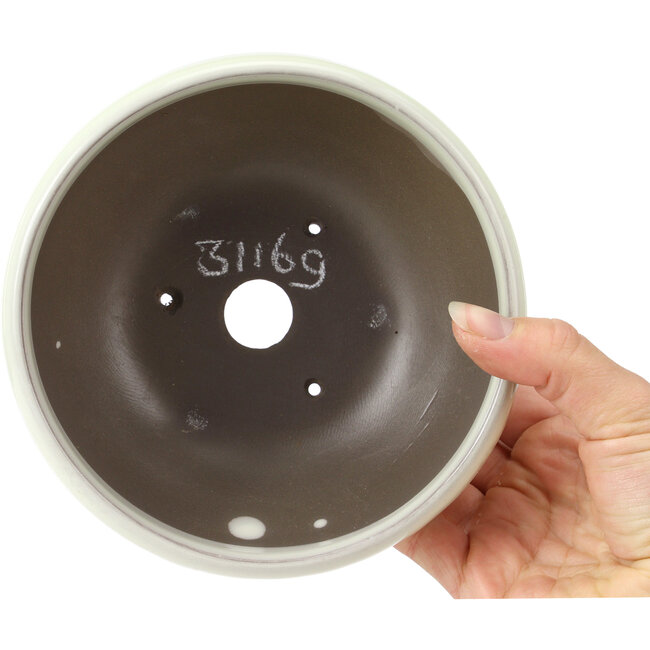 Round white bonsai pot by Seto Yaki - 156 x 156 x 69 mm