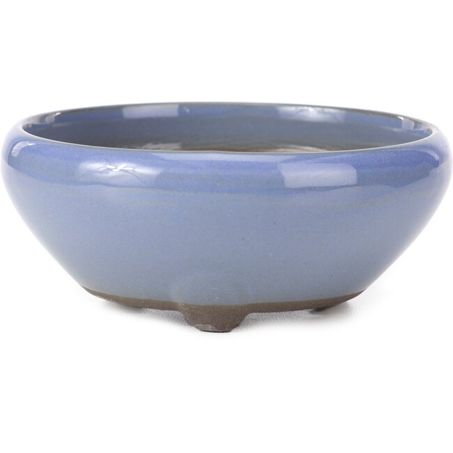 Vaso bonsai rotondo blu lilla di Seto Yaki - 131 x 131 x 54 mm