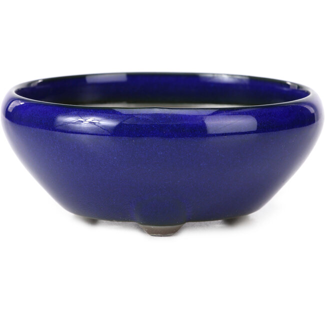 Runde blaue Bonsaischale von Seto Yaki - 131 x 131 x 54 mm