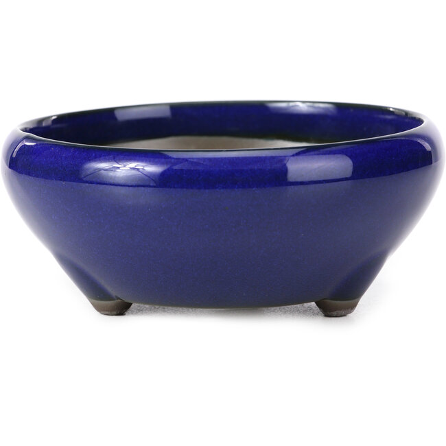 Runde blaue Bonsaischale von Seto Yaki - 131 x 131 x 54 mm