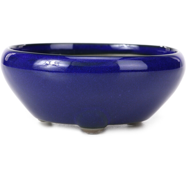 Ronde blauwe bonsaipot van Seto Yaki - 131 x 131 x 54 mm
