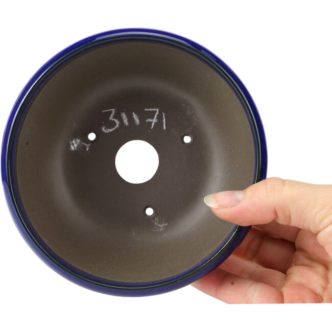 Maceta de bonsái redonda azul de Seto Yaki - 131 x 131 x 54 mm