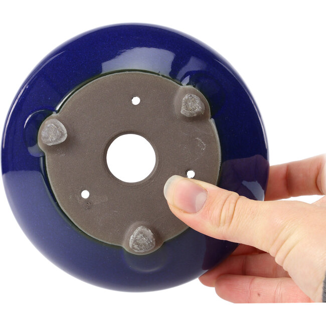 Runde blaue Bonsaischale von Seto Yaki - 131 x 131 x 54 mm