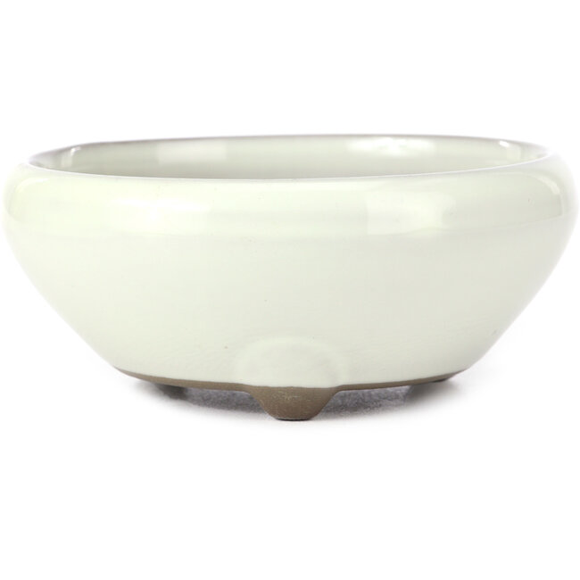 Ronde witte bonsaipot van Seto Yaki - 131 x 131 x 54 mm