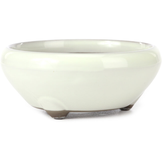 Ronde witte bonsaipot van Seto Yaki - 131 x 131 x 54 mm