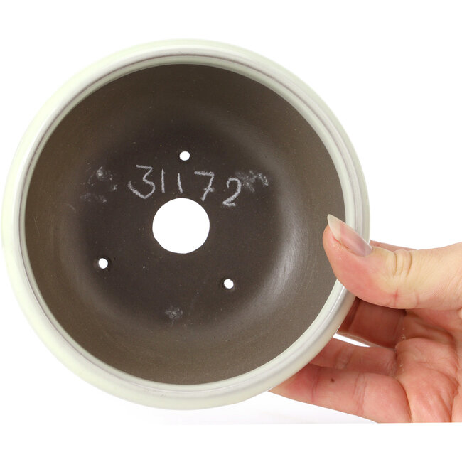 Maceta de bonsái blanca redonda de Seto Yaki - 131 x 131 x 54 mm