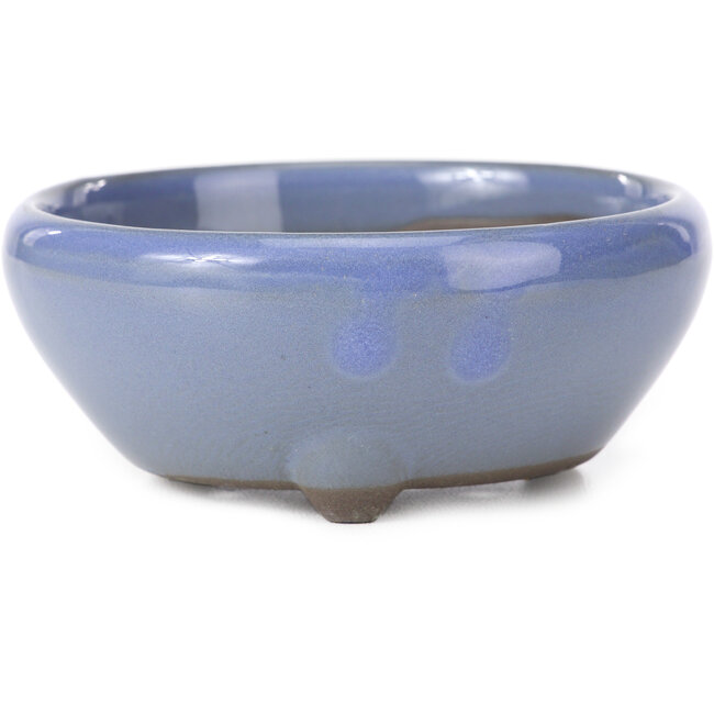 Vaso bonsai rotondo blu lilla di Seto Yaki - 109 x 109 x 42 mm