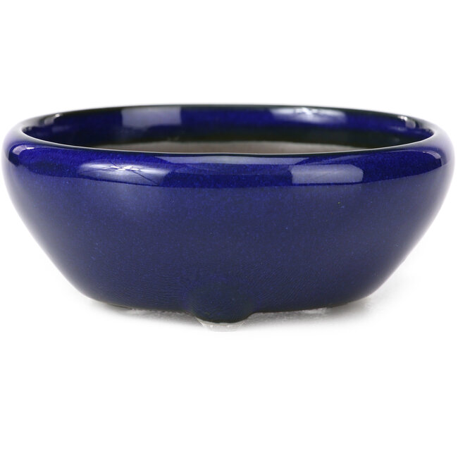 Vaso bonsai rotondo blu di Seto Yaki - 109 x 109 x 42 mm