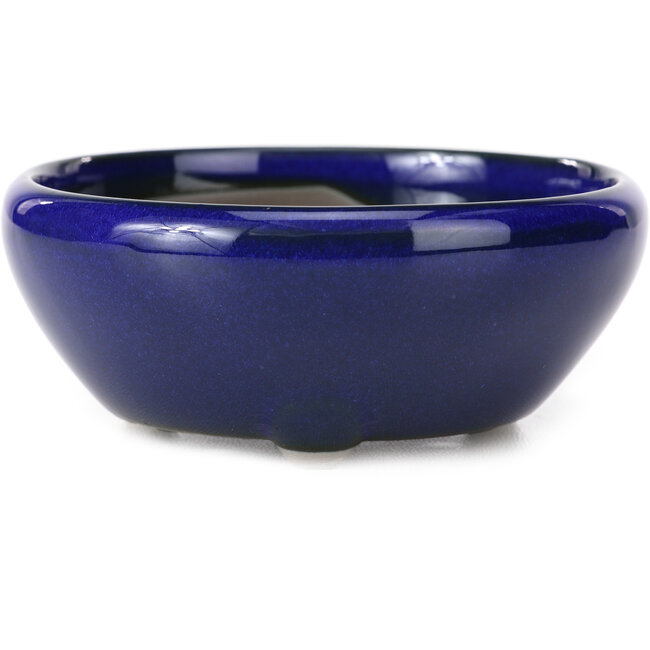 Runde blaue Bonsaischale von Seto Yaki - 109 x 109 x 42 mm