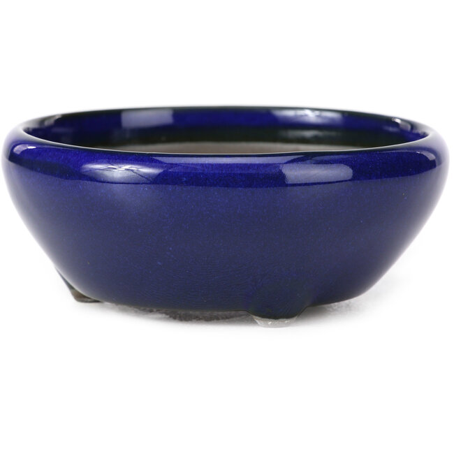 Ronde blauwe bonsaipot van Seto Yaki - 109 x 109 x 42 mm