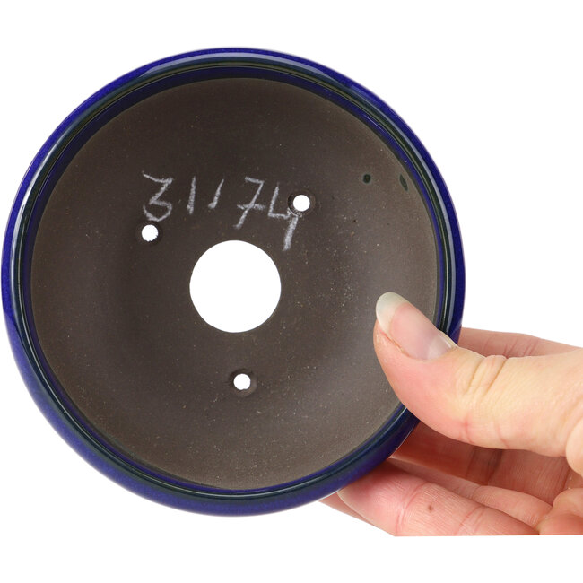 Pot à bonsaï rond bleu par Seto Yaki - 109 x 109 x 42 mm