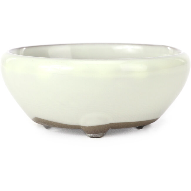 Round white bonsai pot by Seto Yaki - 109 x 109 x 42 mm