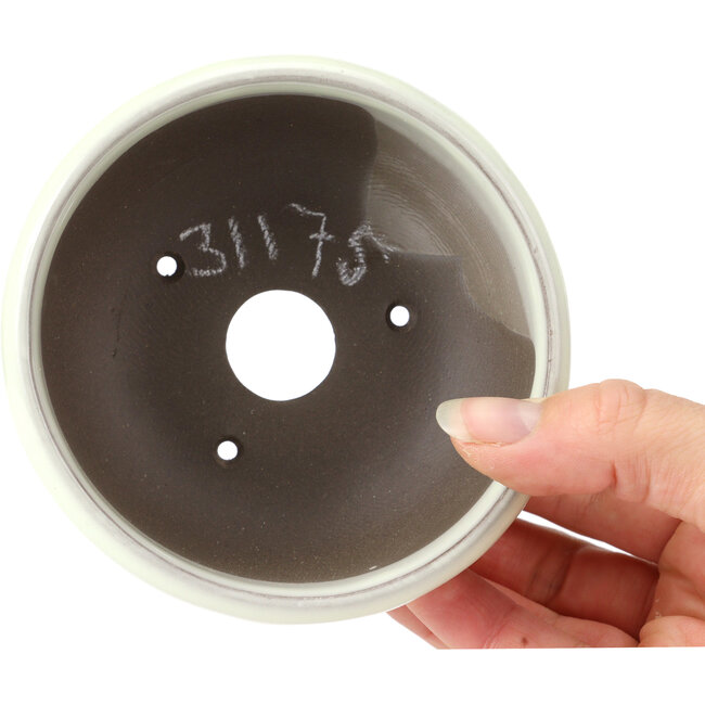 Maceta de bonsái blanca redonda de Seto Yaki - 109 x 109 x 42 mm