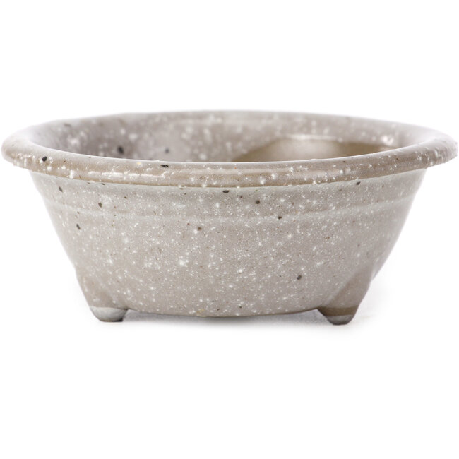 Vaso bonsai rotondo grigio con pois bianchi di Seto Yaki - 114 x 114 x 44 mm