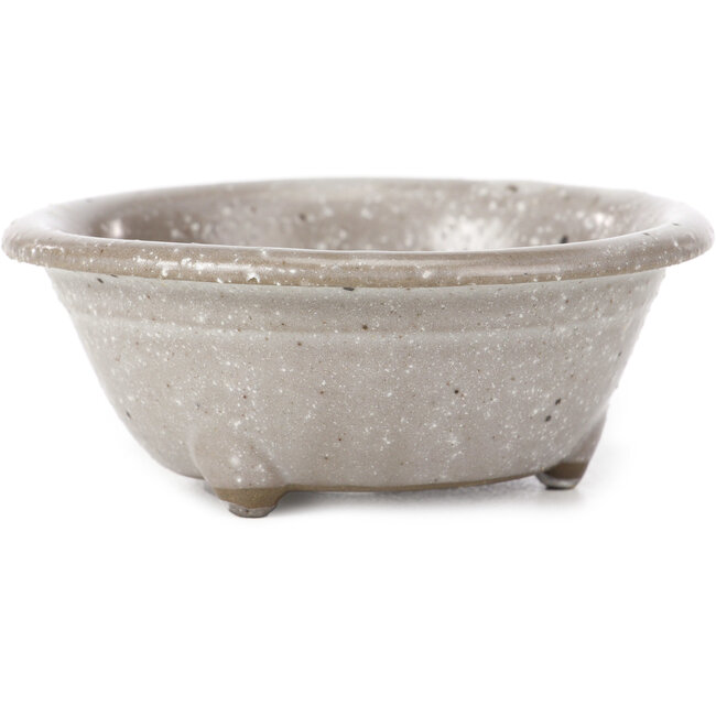 Round grey with white dots bonsai pot by Seto Yaki - 114 x 114 x 44 mm