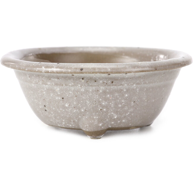 Maceta de bonsái redonda gris con lunares blancos de Seto Yaki - 114 x 114 x 44 mm