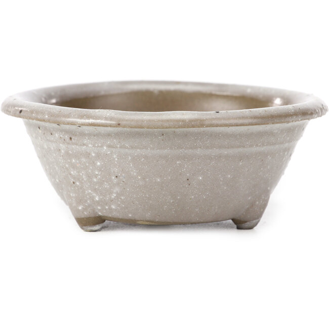 Round grey with white dots bonsai pot by Seto Yaki - 114 x 114 x 44 mm