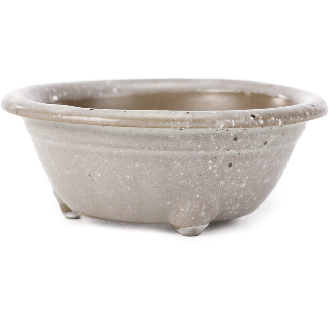 Maceta de bonsái redonda gris con lunares blancos de Seto Yaki - 114 x 114 x 44 mm