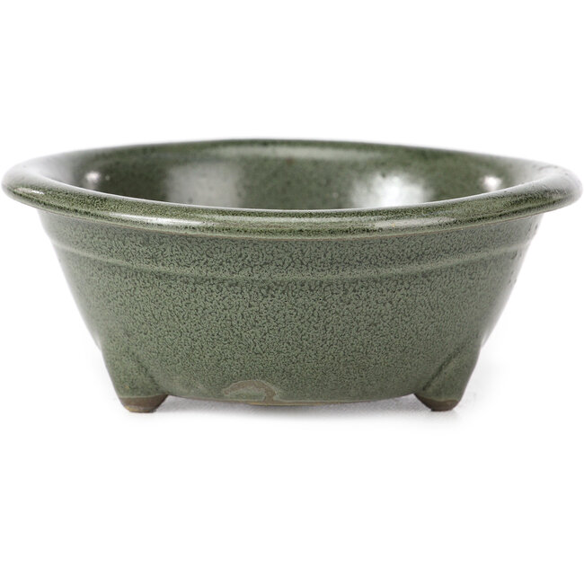 Ronde groene bonsaipot van Seto Yaki - 114 x 114 x 44 mm