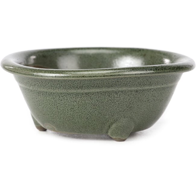 Maceta de bonsái verde redonda de Seto Yaki - 114 x 114 x 44 mm