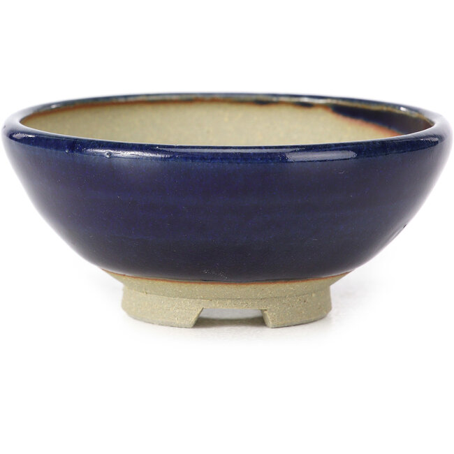 Runde blaue Bonsaischale von Seto Yaki - 79 x 79 x 33 mm