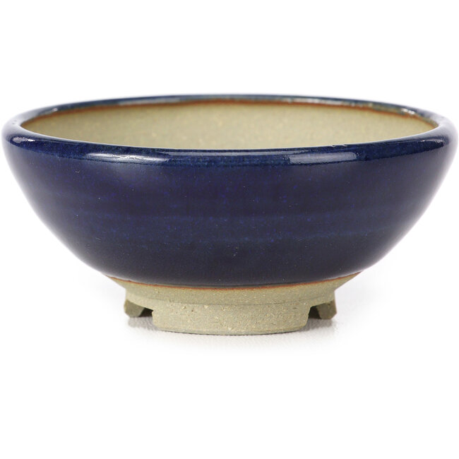 Maceta de bonsái redonda azul de Seto Yaki - 79 x 79 x 33 mm