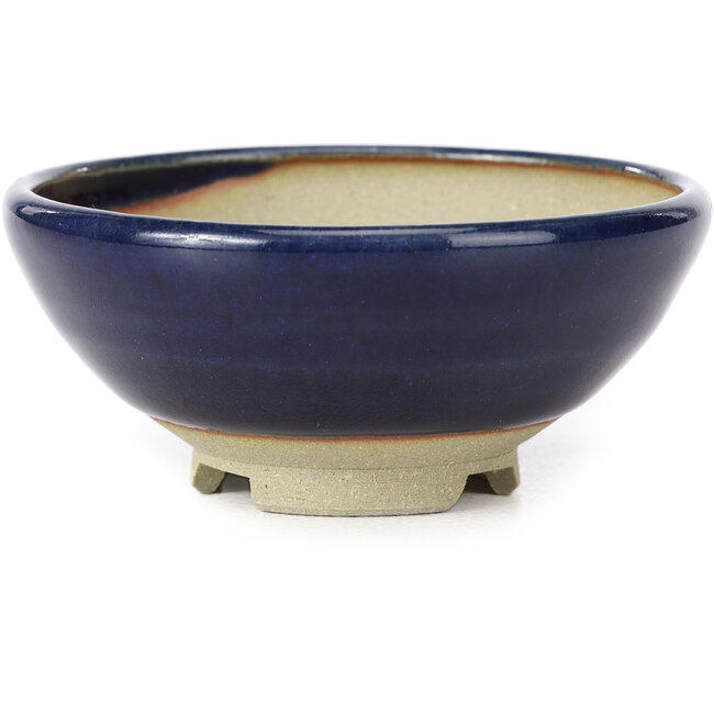 Runde blaue Bonsaischale von Seto Yaki - 79 x 79 x 33 mm